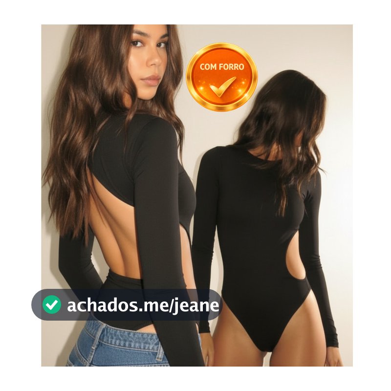 Body Feminino Costa Nua Manga Longa Recorte Suplex Premium Com Forro Moda Gringa Tendência Blogueira