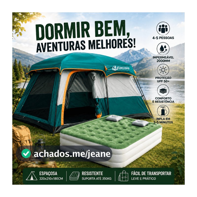 Barraca de Camping 5-8 Pessoas Grande com Varanda Impermeável Espaçosa e Respirável com Colchão Inflável