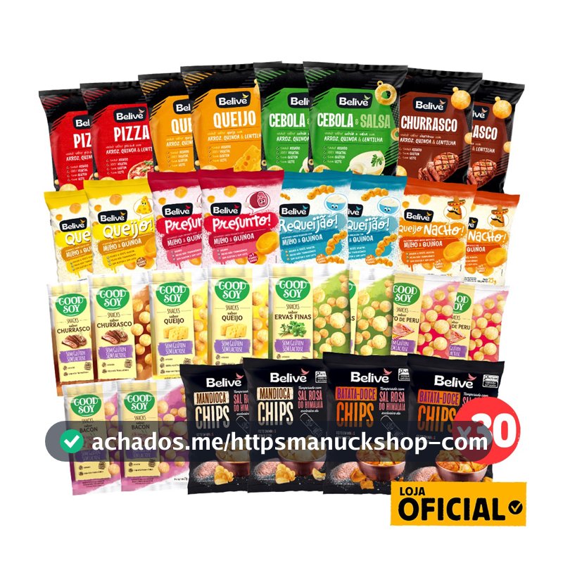 Kit 30 Salgadinhos Sem Glúten e Sem Leite Variados Belive