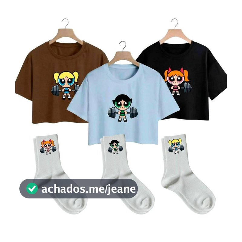 Kit 3 Cropped Feminino + 3 Meias Super Poderosas Algodão Estampadas Lançamento