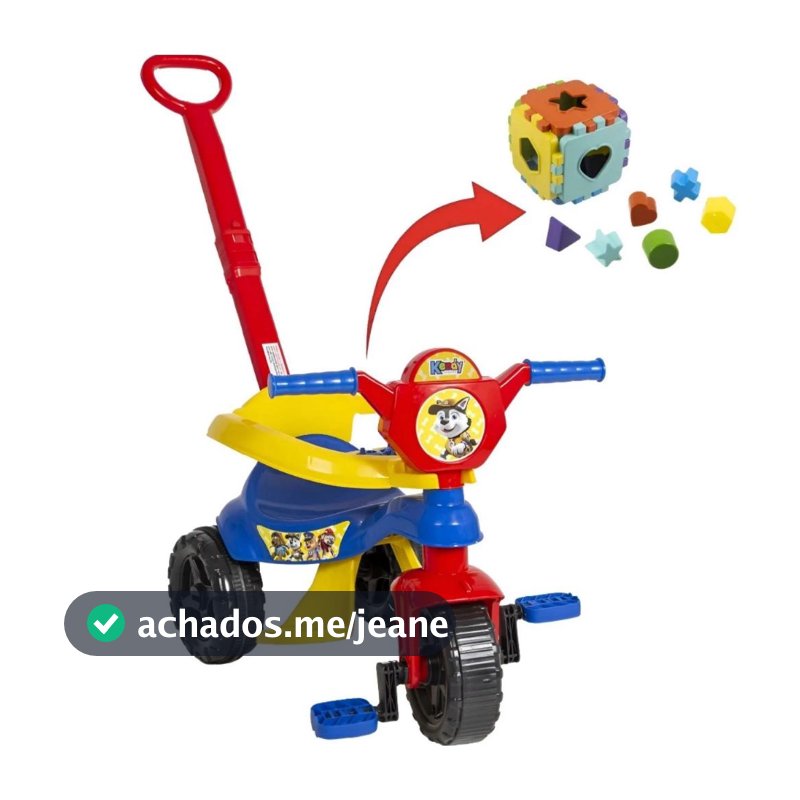 Motoca Triciclo Kendy+Cubo Vilotrol Ifantil Patrulha Canina Proteção Menino Menina Bebe Proteção Lateral Pedal Empurrado
