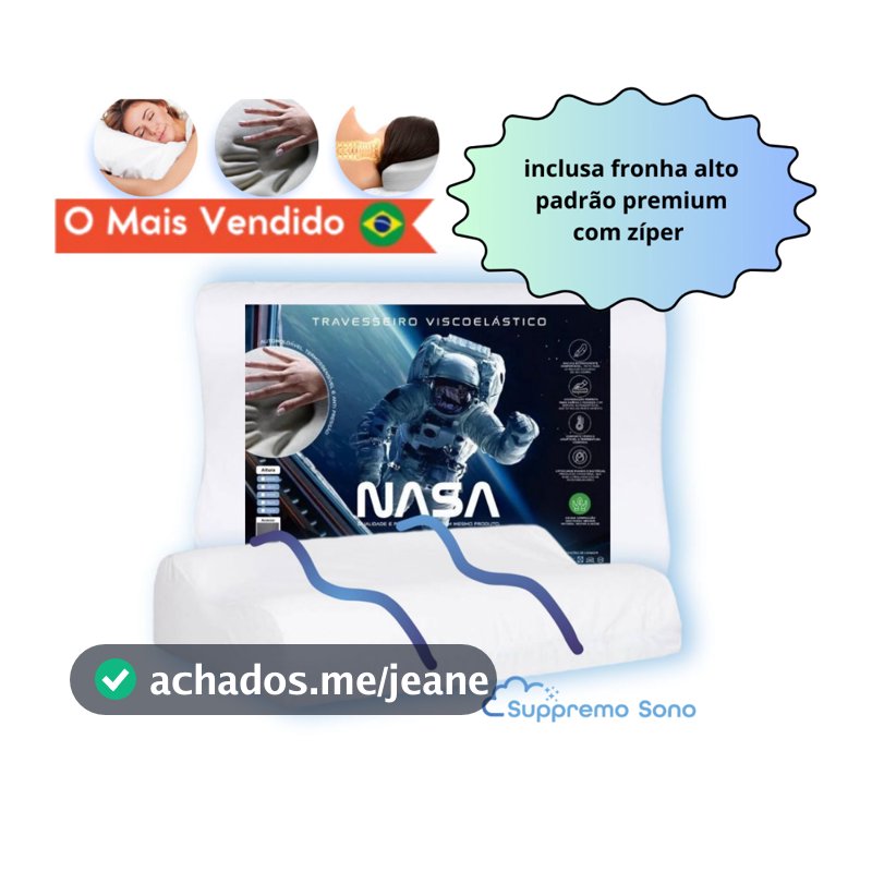 Travesseiro Nasa CERVICAL Viscoelastico Alto Conforto Anatômico Ortopédico Capa com zíper