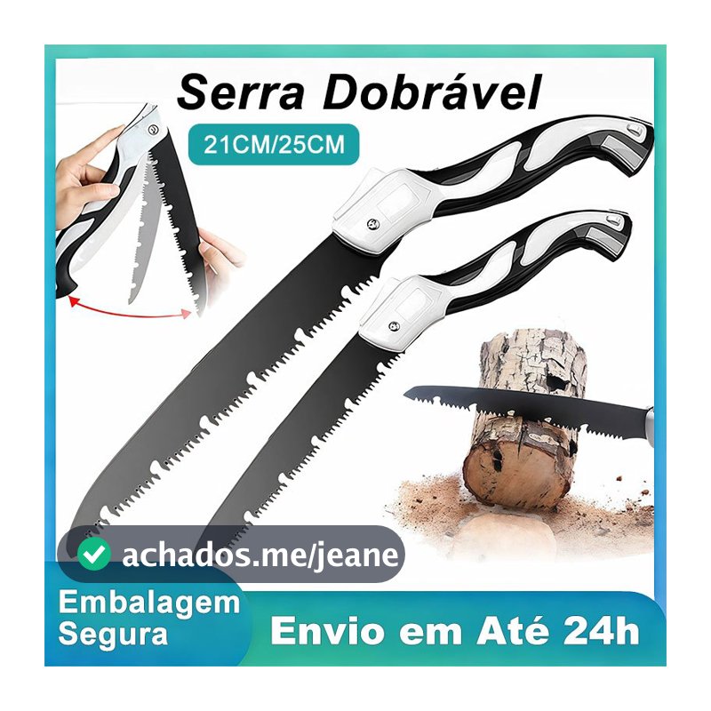 Serrote Dobrável Profissional Lâmina 250mm Poda de Galhos e Camping
