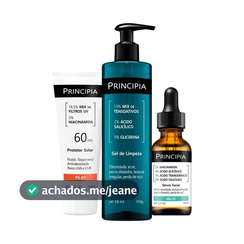 Principia Kit Anti-Acne Trio c/ Gel de Limpeza GL-01 + Sérum Mix-01 + Protetor Solar Facial PS-01 FPS 60