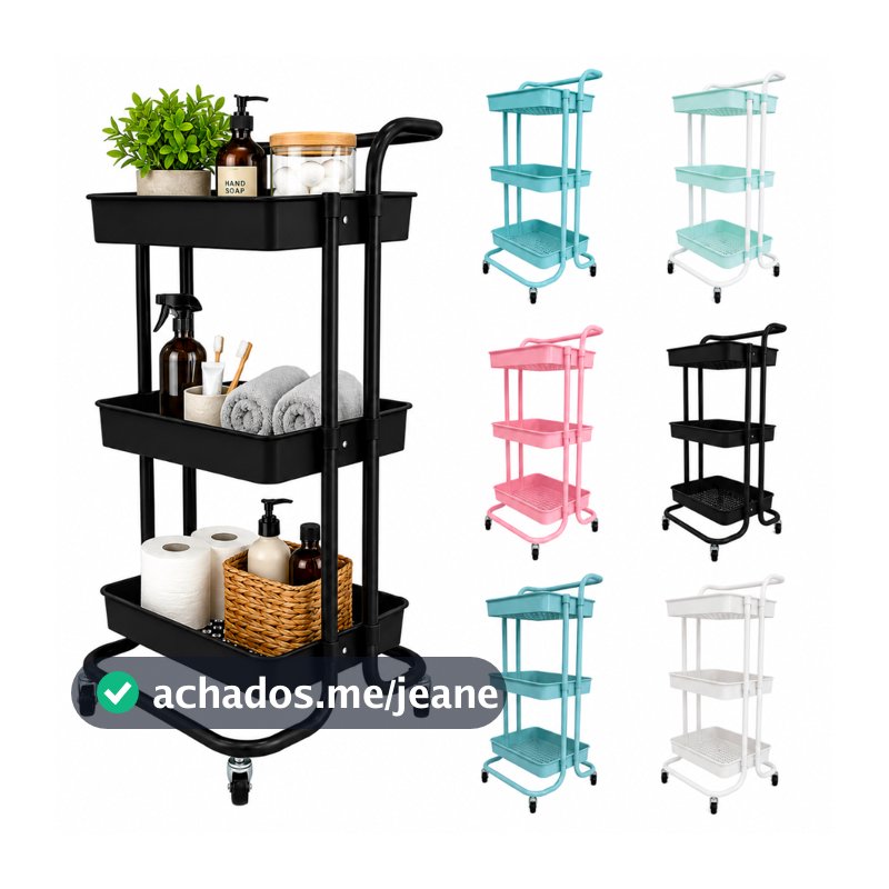 Fruteira Organizador Multiuso Carrinho 3 Andares com Rodinhas 360° Cozinha Banheiro Manicure | ENVIO RÁPIDO