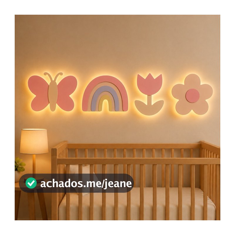Enfeite Iluminado Jardim encantado arco íris Boho Flor e borboleta