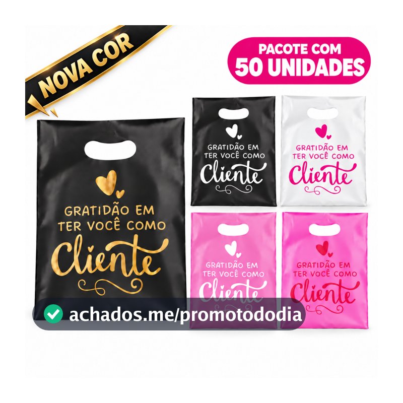 50 Sacolas Boca de Palhaço 30x40 Frases Sacolinha Gratidão ter você como cliente.