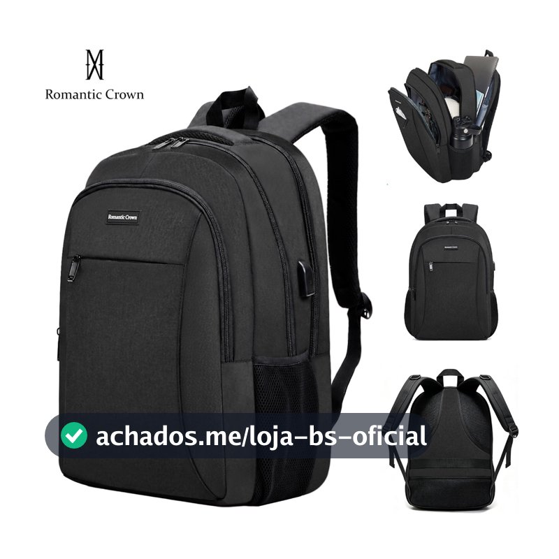 ROMANTIC CROWN Mochlia Masculina Impermeável Reforçada, Compartimento Notebook 15,6", Grande Capacidade p/ Viagem Escola