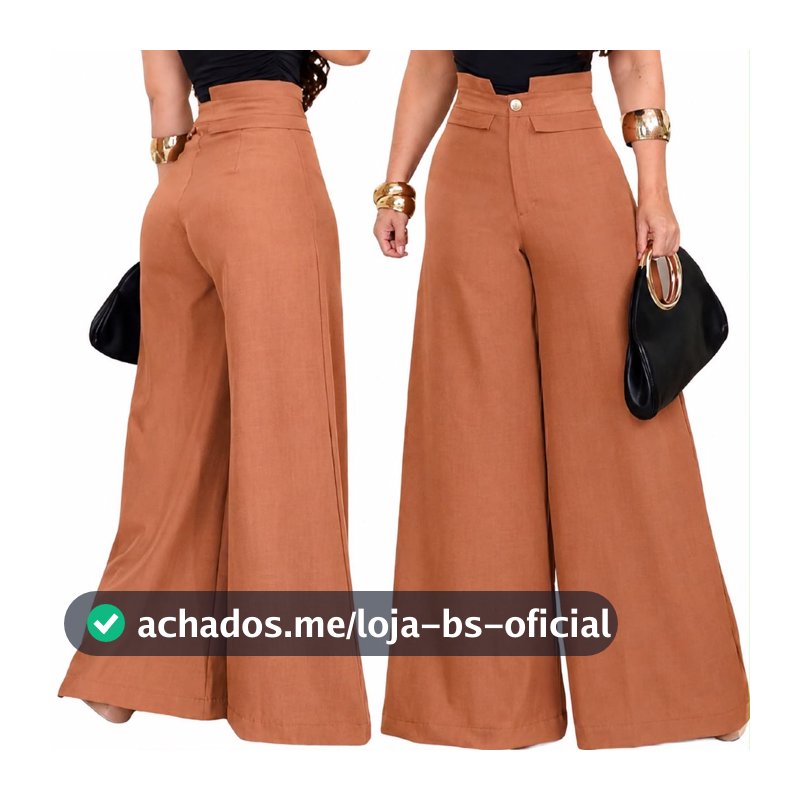 Calça Pantalona Feminina Cós Alto Zero Transparência Ziper e Botão Frontal Moda Verão Chique Elegante