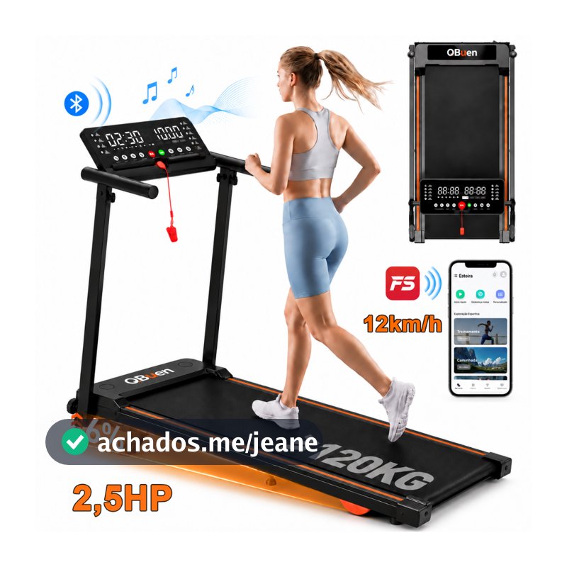Esteira Elétrica Ergométrica QBuen 2,5HP Inteligente Led-tela Bluetooth Inclinação 6°- Velocidade 1-12km/h 127-220V