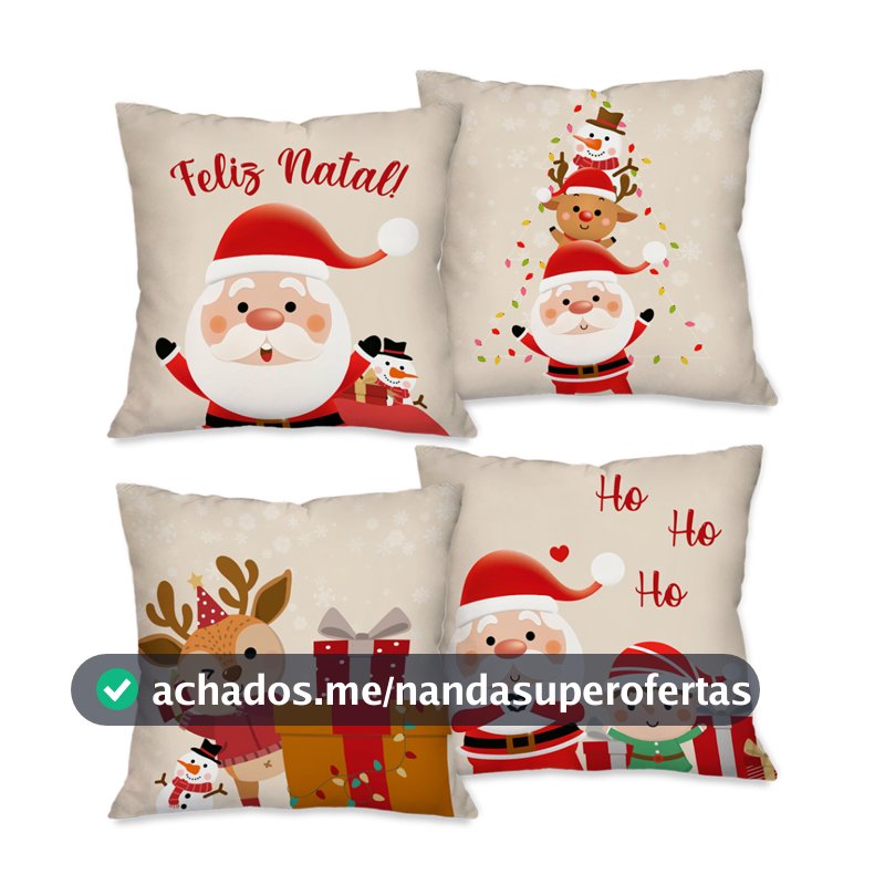 Kit 4 Capas de Almofadas Decorativas de Feliz Natal 45x45 cm