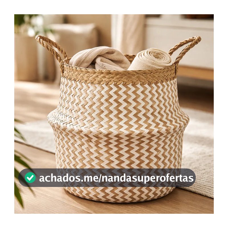 Cesto Decorativo Organizador Dobrável Multiuso Em Fibra Natural Seagrass Com Alças 33cm