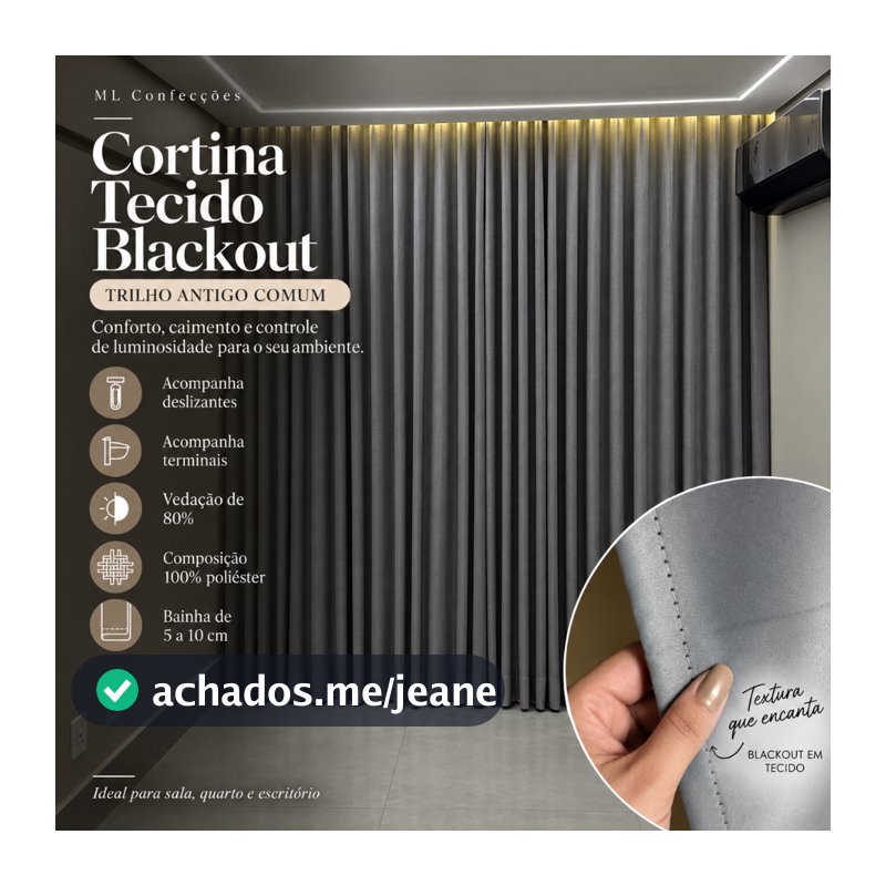 Cortina Trilho Suíço Blackout 6m x 2,30/ 2,40/ 2,50/ 2,60/ 2,70/ 2,80 Tecido 80% Corta Luz