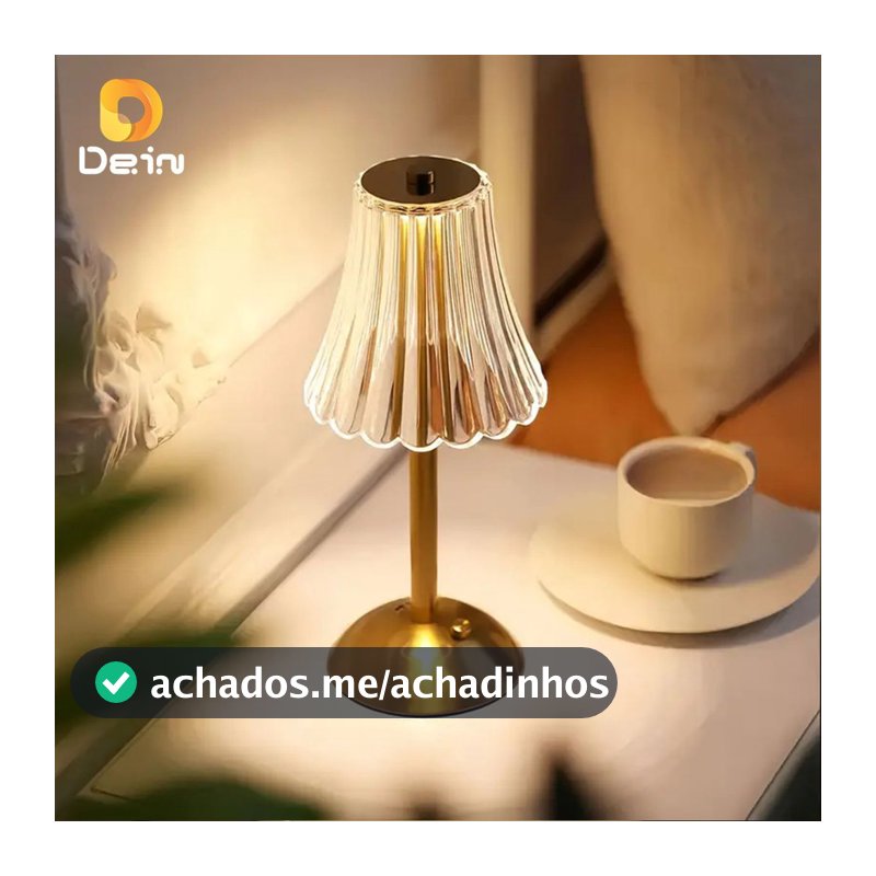 Luminária Retrô de Mesa LED Recarregável com Cúpula Transparente e Controle por Toque Dourada