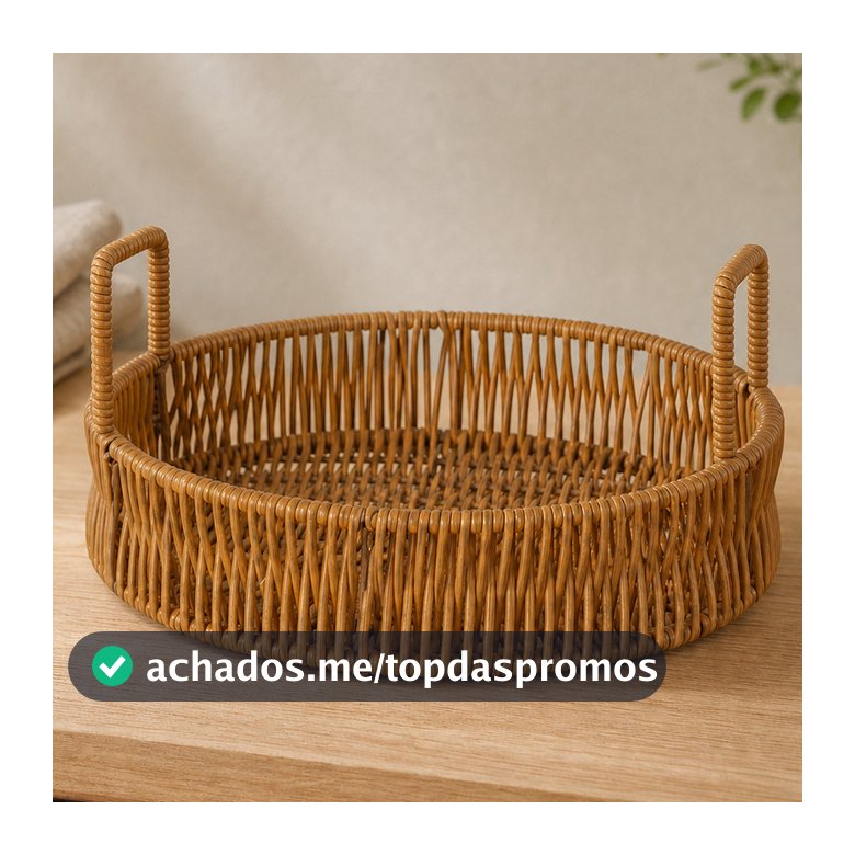 Bandeja Rattan Autumn Com Alça 20cm Marrom Hauskraft