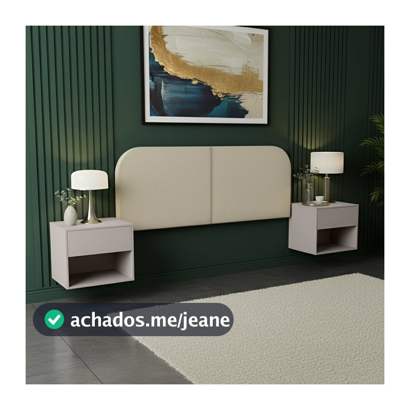 Kit Cabeceira Orgânica e 2 Mesas de Cabeceira Suspensa p/ Cama Casal 140cm e Queen 160cm - LH Móveis