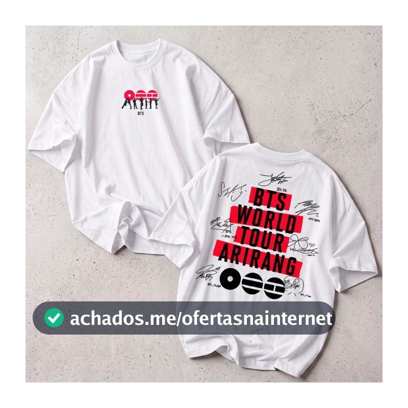 Camiseta Feminina Streetwear BTS Nova Tour Arirang Camisetão 100% Algodão Fio 30.1 Qualidade Premium