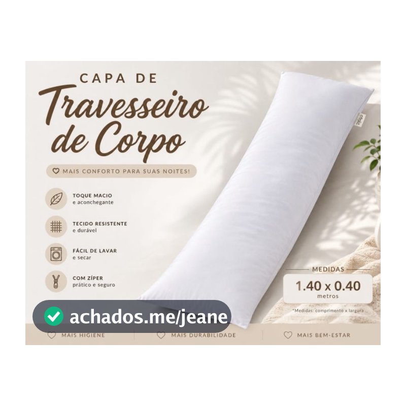Capa para Travesseiro de Corpo Xuxão, 1,40x 0,40 Cm, Com Zíper.