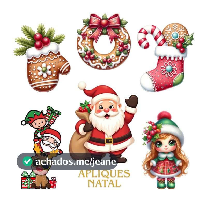 Aplique Sublimação Termocolante Natalino Meia Luva Guirlanda Papai Noel 6 Unidades 8 cm