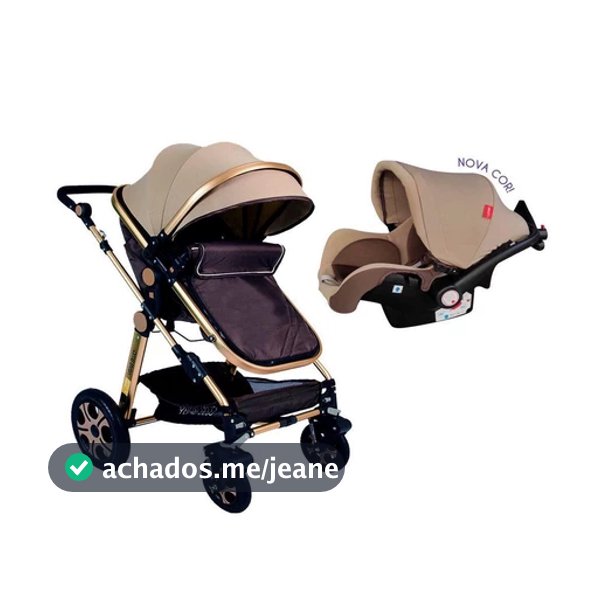 Kit 3 em 1 Carrinho Luxo com Bebê Conforto Selo Inmetro Com Moisés Travel System Passeio Reversível
