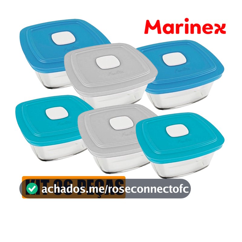 Kit 06 Tigela Pote Marinex Facilita Vap 500ml Vidro Resistente Nadir com Tampa Plástica Armazenar