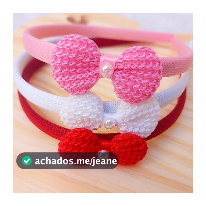 kit 3 Lindas Tiaras Com Lacinho de Croche e meia Pérola Arquinho Tiara Vermelha Natal Kit Natalino Tiara Branca