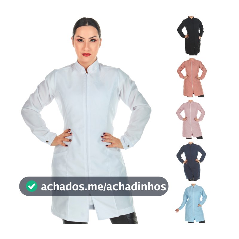 Jaleco Feminino Acinturado Oxford Manga Longa Com Zíper Gola Padre Várias Cores Estética Enfermagem