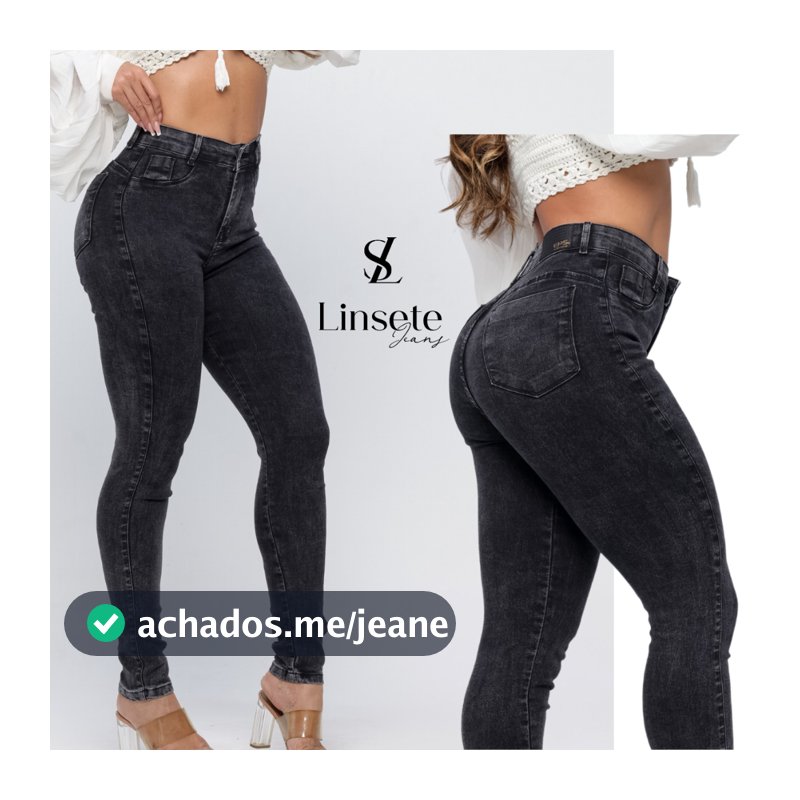 Calça Jeans Feminina  Grafite Skinny Marmorizada Cintura Alta Preta