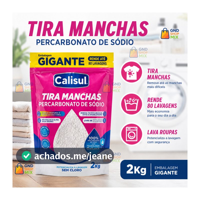 PERCARBONATO de sódio Tira Manchas de Roupas Branca 100% Puro 2kg Gigante Limpeza Profunda Calisul
