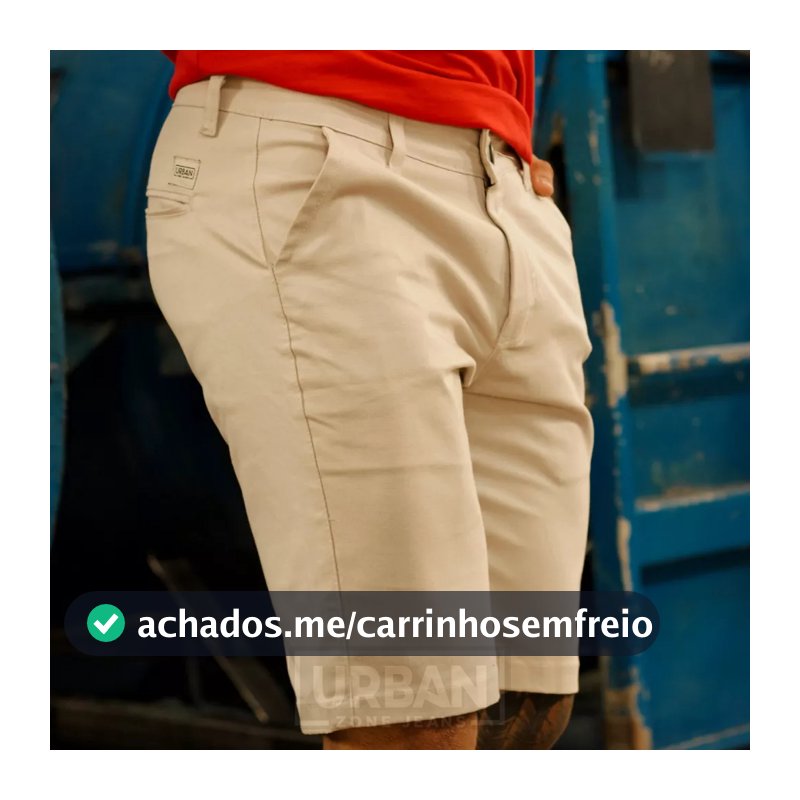 Bermuda Sarja Masculina Caqui de Brim Slim Bolso Embutido