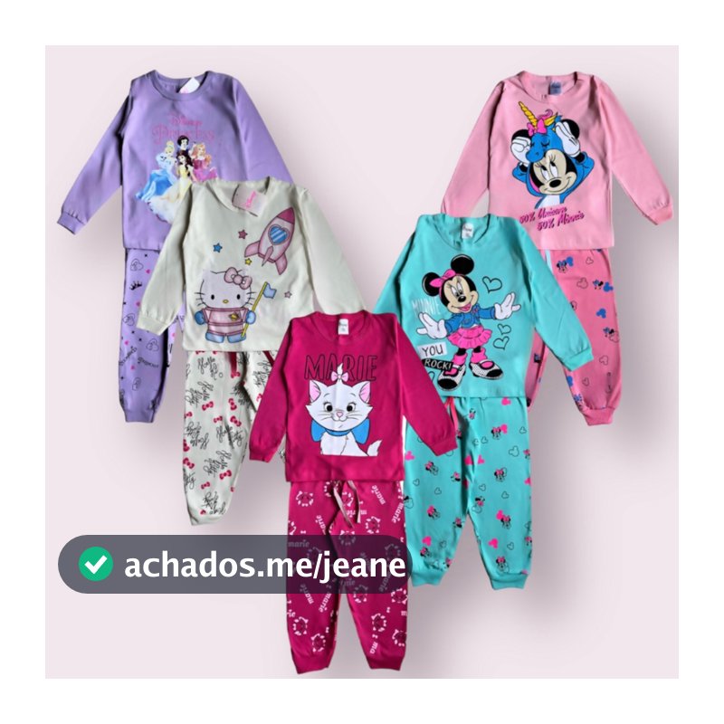 KIT 4 peças Pijama infantil MENINA inverno comprido manga longa 2 calças e 2 blusas feminino algodão