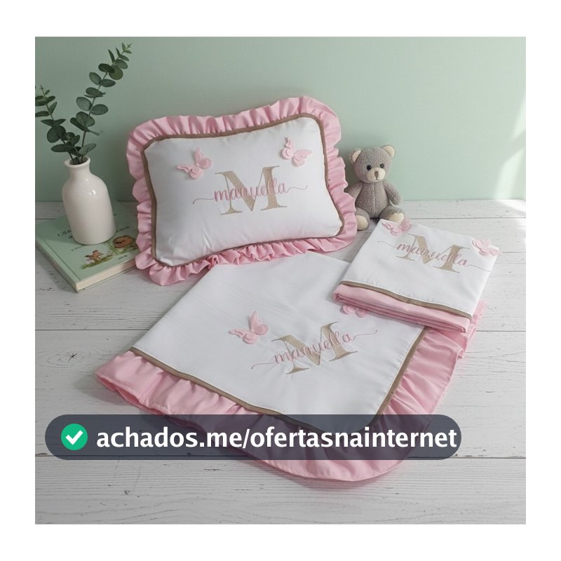 Kit Leito Maternidade 3 peças Personalizado com inicial e Nome borboleta de asa