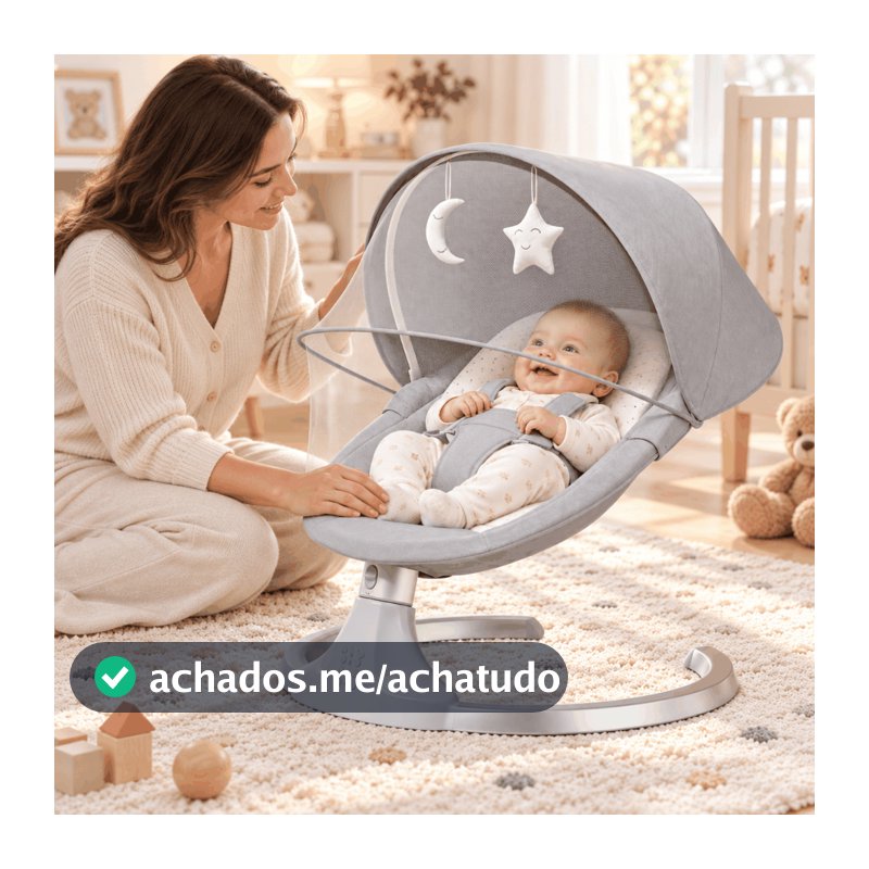 Cadeira Balanço Automática para Bebê com Música Mosquiteiro Controle Remoto 0-12 Meses