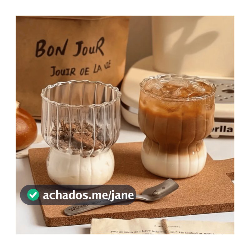 Conjunto Jogo de 2 Copos Fofos Canelado 300ml de Vidro Borossilicato Transparente Vintage Água Suco