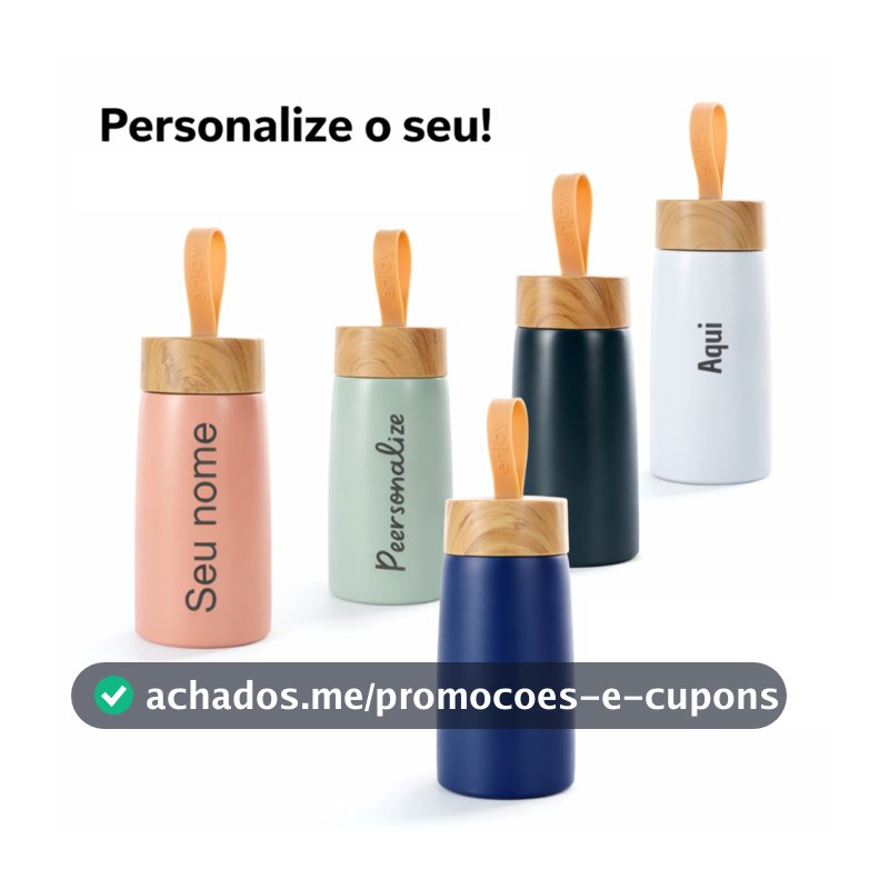 Kit 5 Mini Garrafas Inox 250 ml personalizadas alça design bambu pequena garrafinha