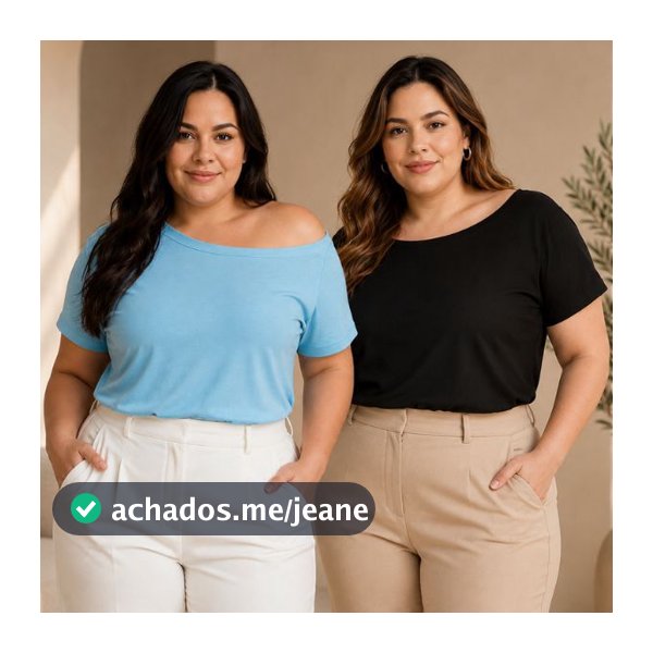 Kit 2 Blusas Femininas Plus Size Ombro a Ombro Manga Curta Casual Confortável Básica Lisa Moda Feminina Jovial