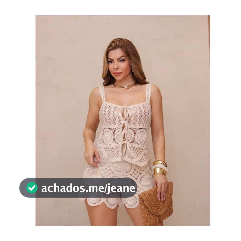 Conjunto Feminino Saida de Praia Blusa Short Crochê Tricot Verão 3RD SD1641
