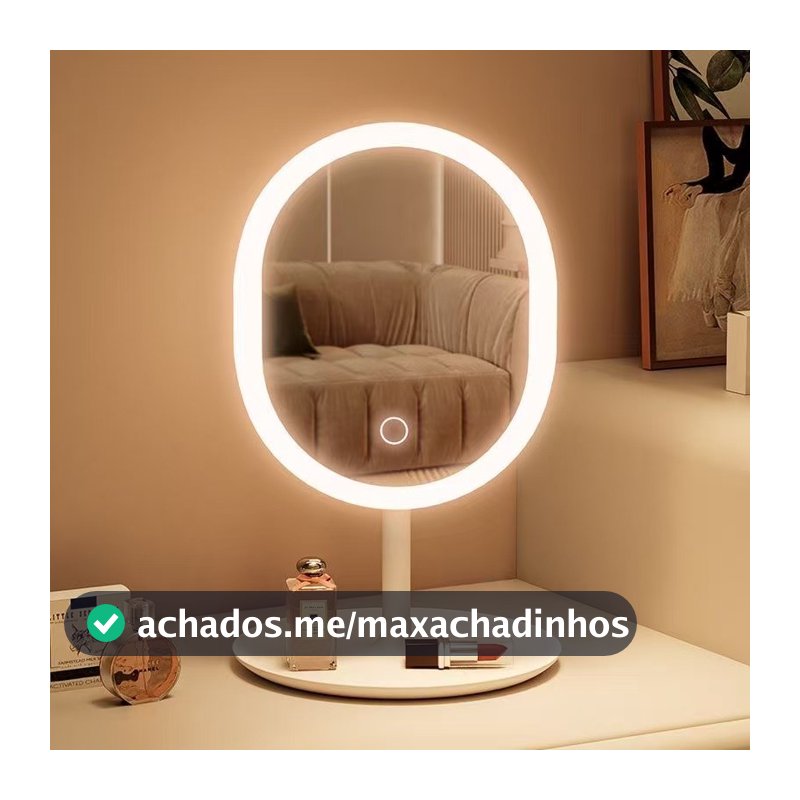 Espelho de Mesa com Luz LED 3 Cores Touch USB Recarregável Presente Perfeito Feminino
