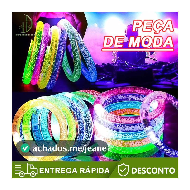 Kit 5/10 Pulseiras Led Neon Alto Brilho Coloridas Tubo Diversas Cores Brilha no Escuro