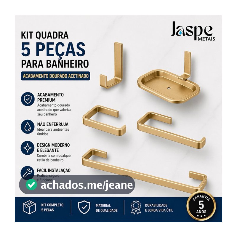 Kit Quadra Dourado 5 Peças - Kit Acessórios Para Banheiro Completo