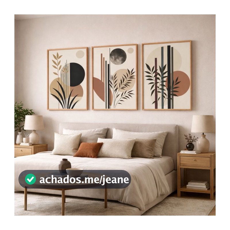 Kit 3 Quadros Decorativos Folhagem Terracota Com Moldura 50x70 Grande Para Sala Quarto Escritório