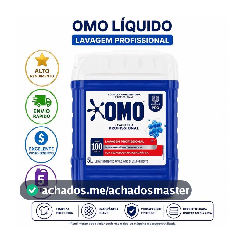 Lava Roupas Líquido 5L | Remove Manchas | Alto Rendimento | Fórmula Concentrada Profissiona Omo