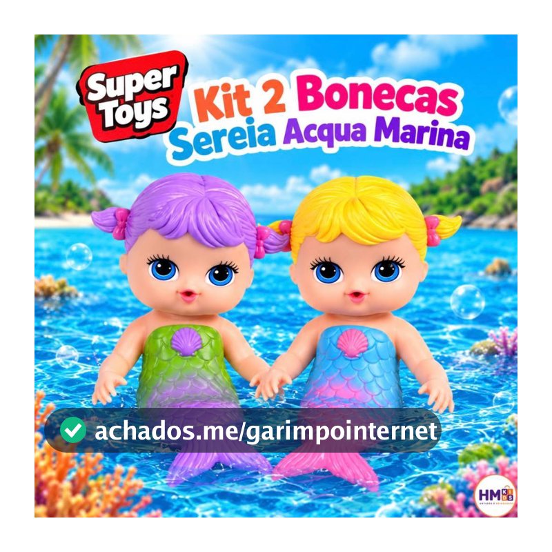 KIT 2 Bonecas Sereia Acqua Marina Super Macia Brinquedo Para Piscina - cotiplas