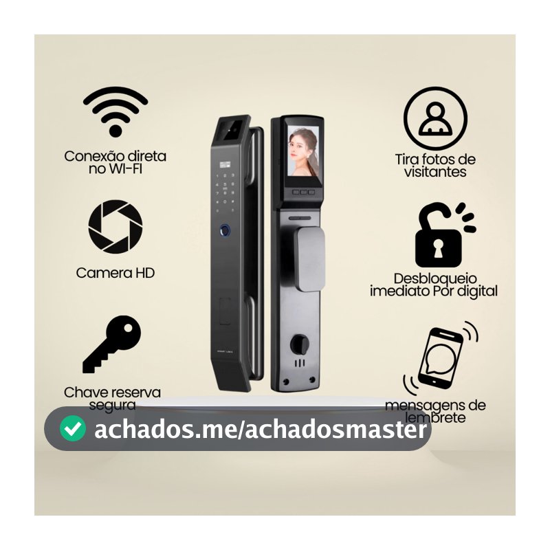 Fechadura eletrônica inteligente câmera, reconhecimento facial 3D, Digital Biométrica Envio Imediato