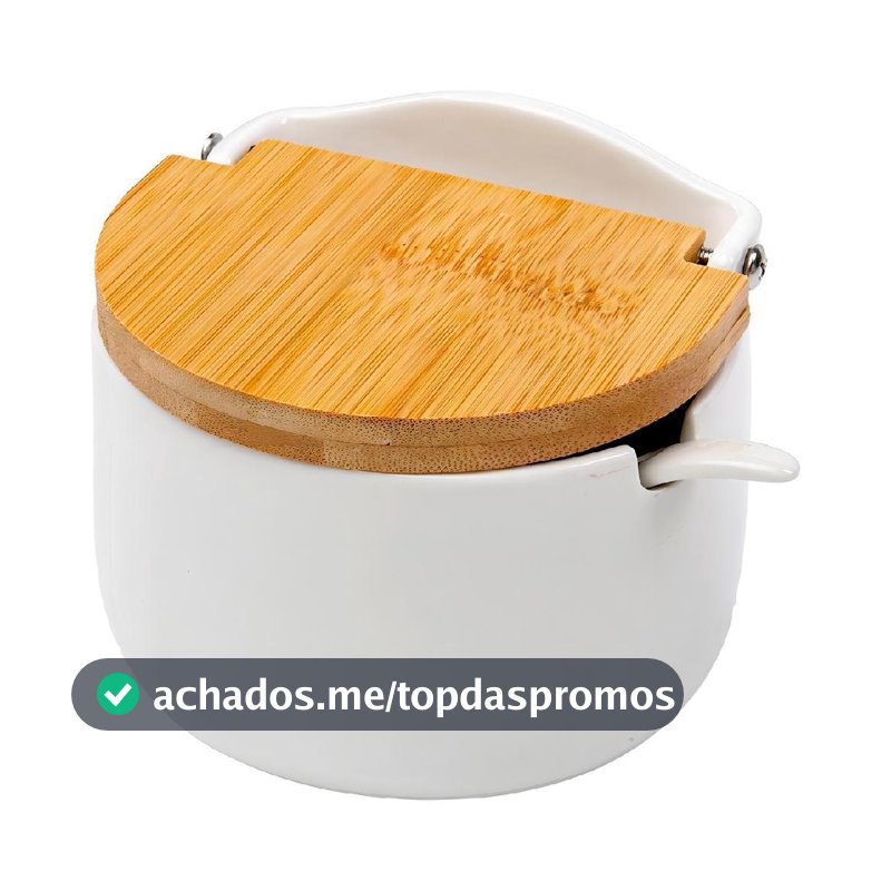 Saleiro De Mesa Em Cerâmica Tampa De Madeira Bianco Lyor
