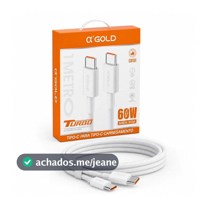 Cabo USB-C USB-C 60W 1m Reforçado Carregamento Rápido Turbo  PD Compatível com Smartphones Notebooks