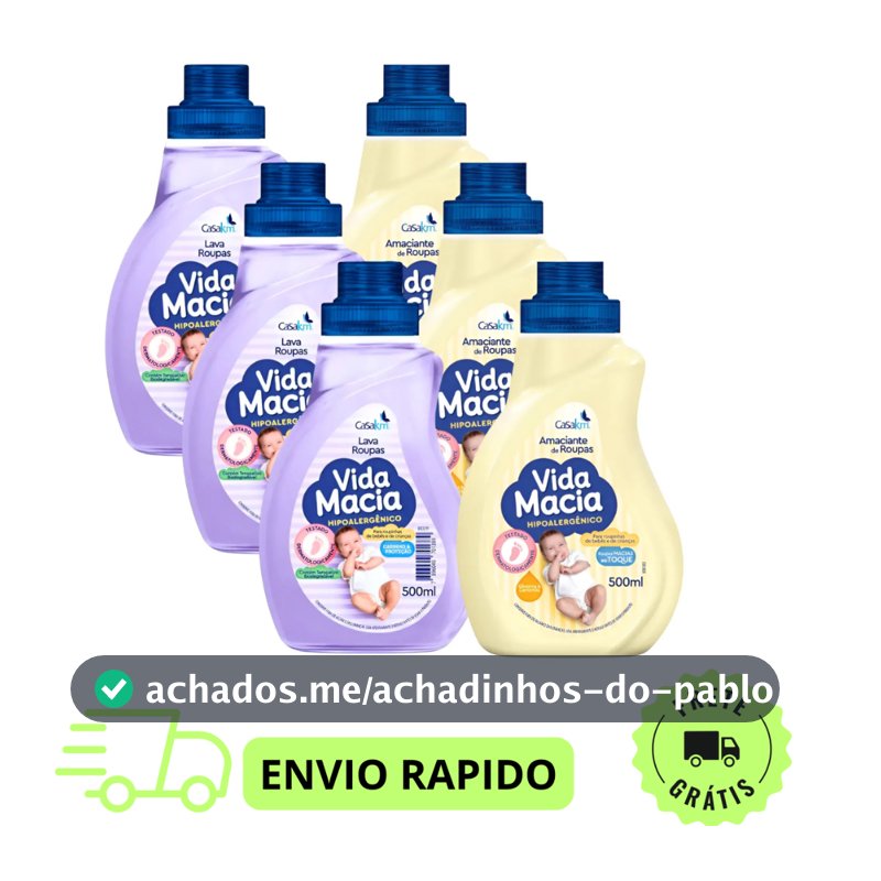 Kit Vida Macia Bebê 500ml Lava Roupas Liquido + Amaciante Camomila Ou Amendoas 500ml Cada (PROMOÇAO)