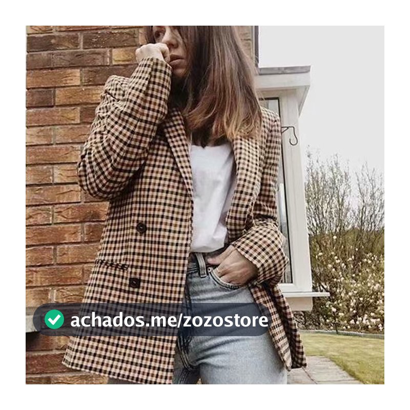 Vintage Bouble Breasted Xadrez Feminino Blazer Senhoras Retro Escritório Senhora Jaquetas Casaco Trabalho Sobrecoat