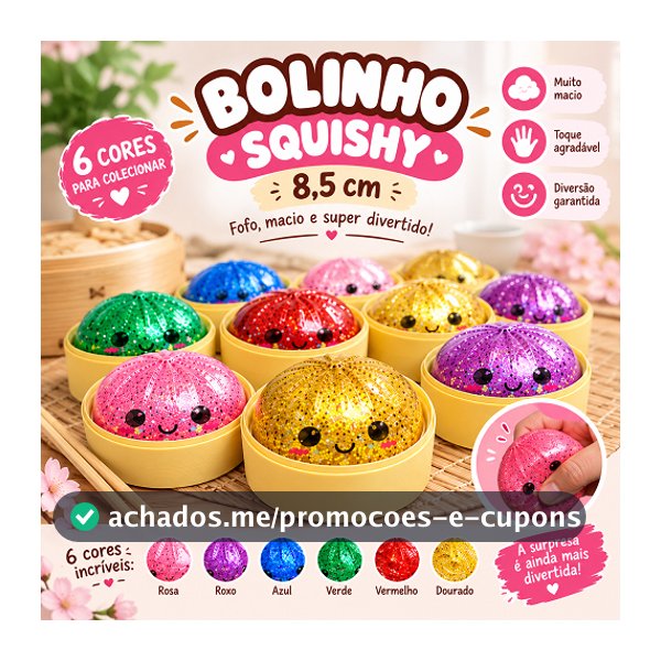 Bolinho Raro Dumpling Squishy Glitter em Gel Kawaii Fidget Antiestresse - SURPRESA PARA COLECIONAR - COLEÇÃO