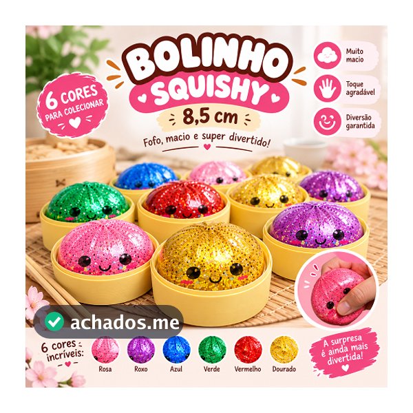 Bolinho Raro Dumpling Squishy Glitter em Gel Kawaii Fidget Antiestresse - SURPRESA PARA COLECIONAR - COLEÇÃO